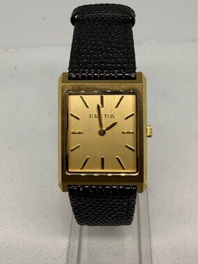 Breda Virgil 1736 Unisex 26mm Gold-Tone Rectangle Faux Leather Quartz Watch
